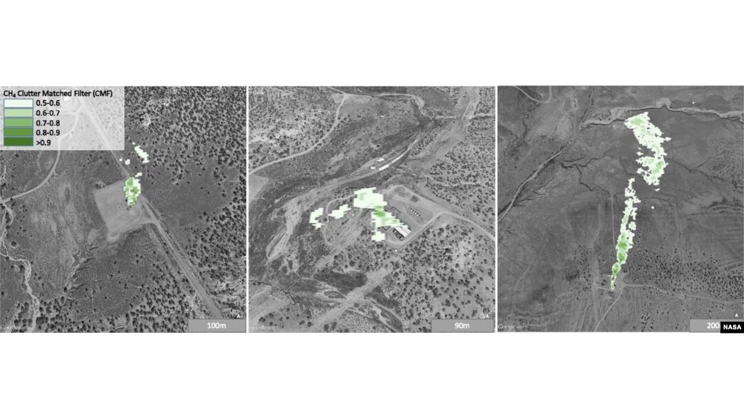 HyTES methane plume examples for a small, intermediate, and large plume.