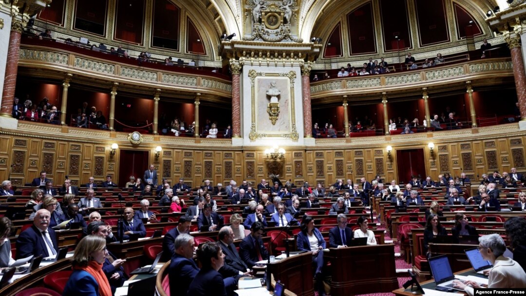 French senators attend a debate for a vote on a government plan to enshrine the right to have an abortion in the French Constitution, at the French Senate in Paris, on Feb. 28, 2024.