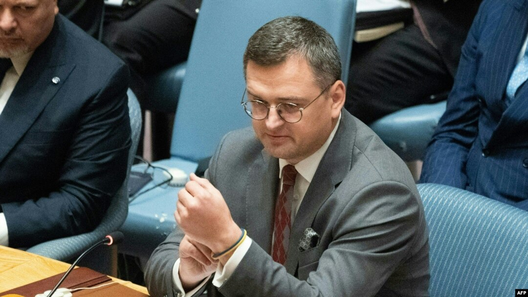 Ukrainian Foreign Minister Dmytro Kuleba speaks at a Security Council meeting on the Russian invasion of Ukraine at the United Nations, Sept. 22, 2022, in New York.