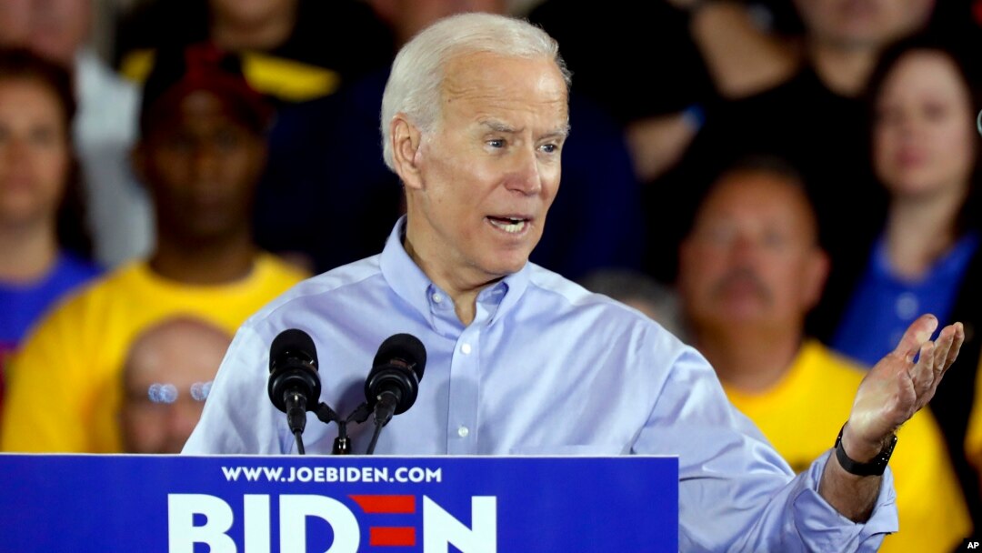 Democratic presidential candidate former Vice President Joe Biden speaks during a campaign stop at a Teamsters union hall in Pittsburgh, April 29, 2019.