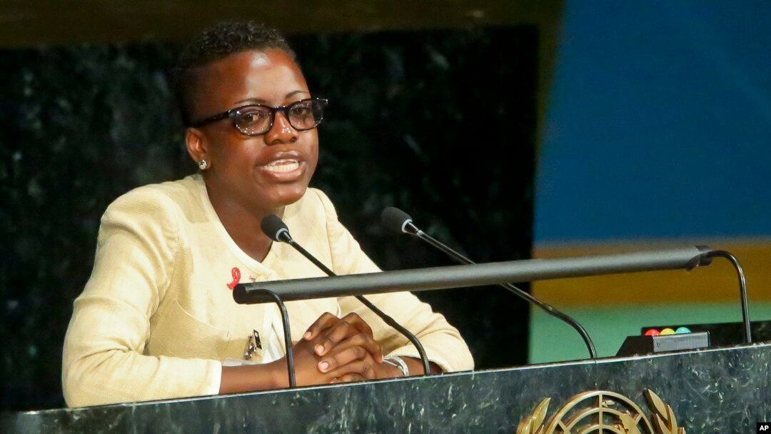 Loyce Maturu, an HIV/AIDS activist from Zimbabwe, addresses the opening of the U.N. General Assembly high-level meeting on ending AIDS, June 8, 2016.