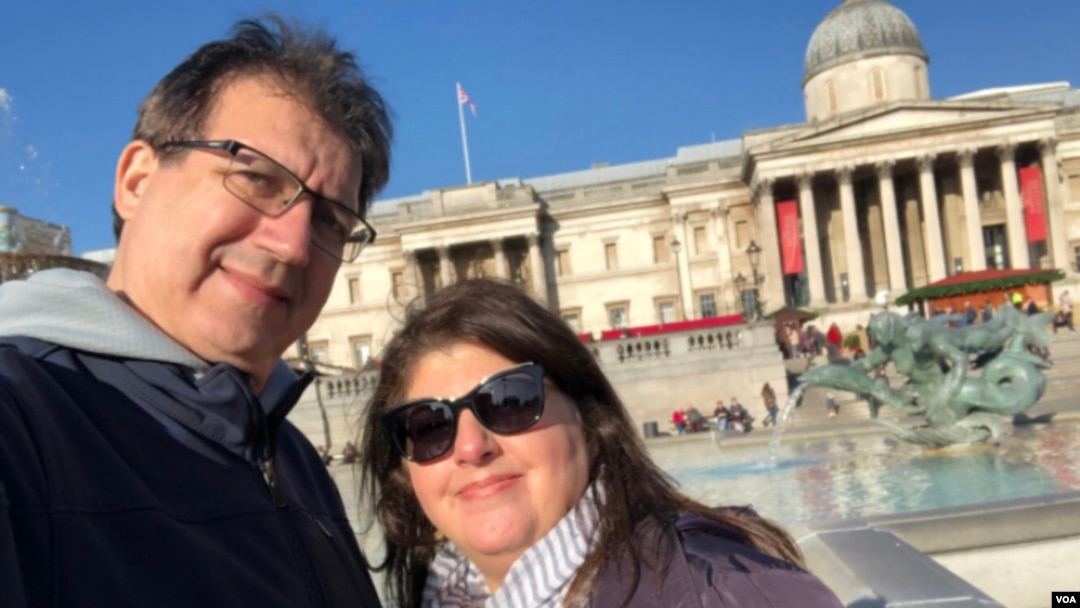 Dora Mekouar and her husband on their "empty nest moon" in London, November 2019. (Dora Mekouar/VOA)