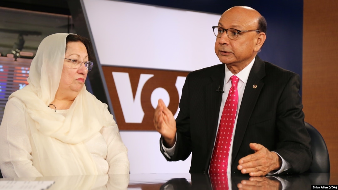 Khizr and Ghazala Khan, the parents of an Army captain killed in Iraq, speak with VOA in Washington, D.C., Aug. 1, 2016. (B. Allen/VOA)