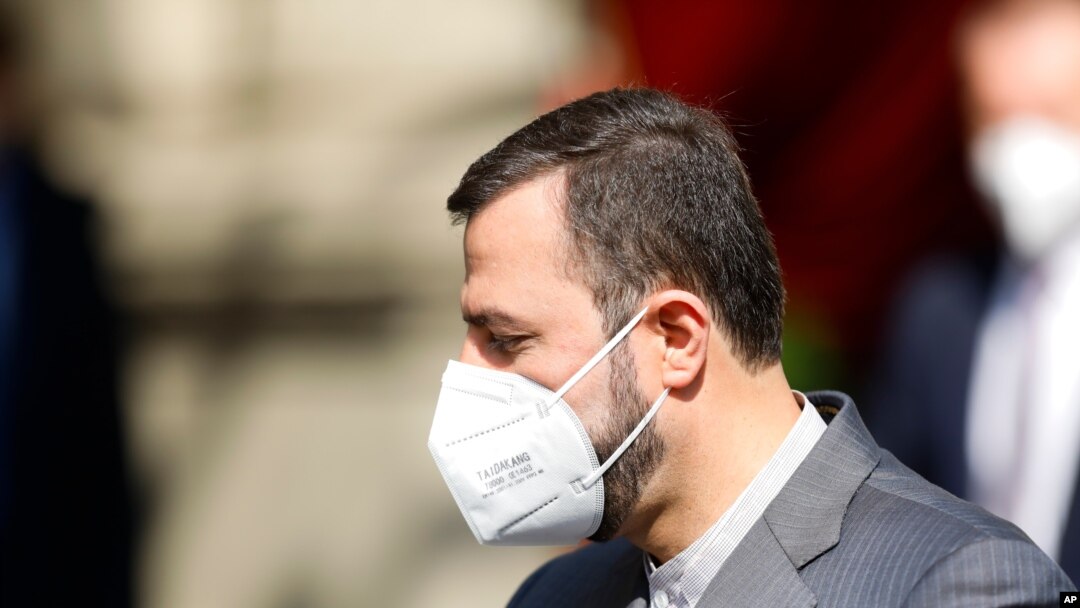 Iran's Governor to the International Atomic Energy Agency, IAEA, Kazem Gharib Abadi leaves the 'Grand Hotel Vienna' where closed-door nuclear talks take place in Vienna, Austria, April 20, 2021. 