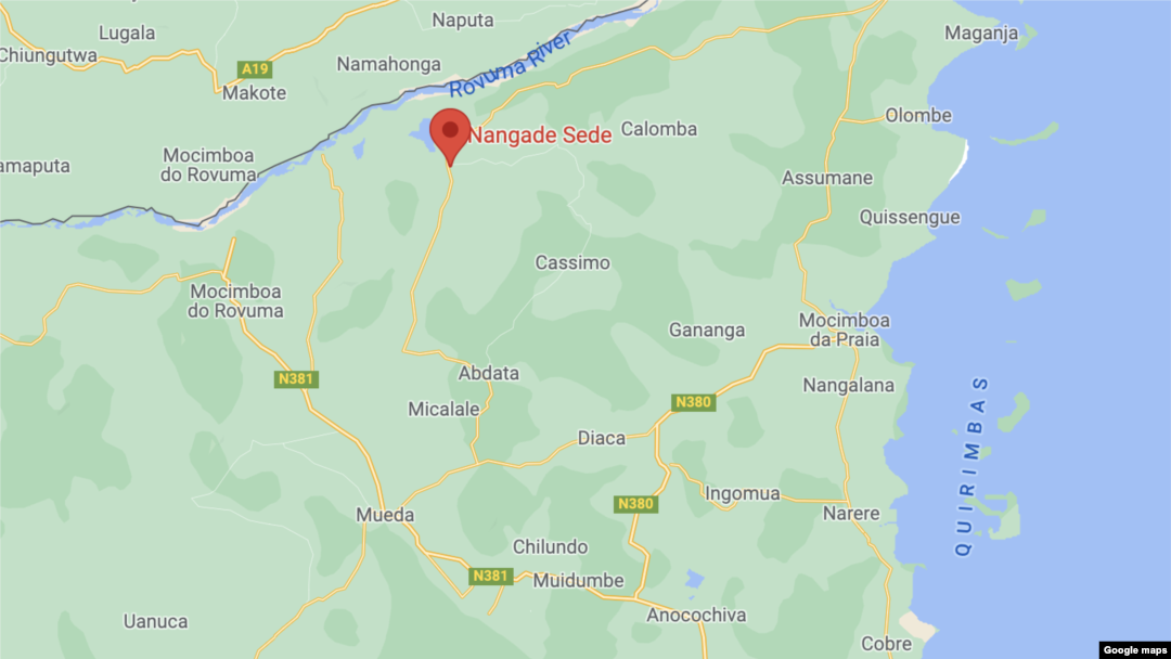 Mapa do distrito de Nangade, província de Cabo Delgado, Moçambique
