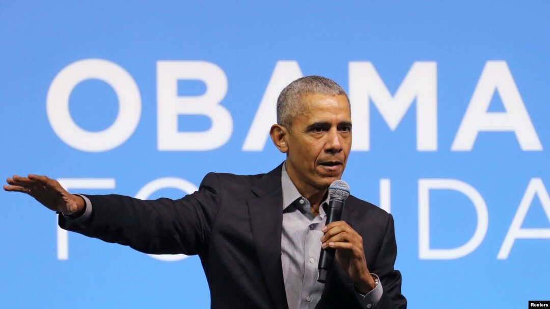 FILE - Former U.S. President Barack Obama speaks during an Obama Foundation event in Kuala Lumpur, Malaysia, Dec. 13, 2019. 