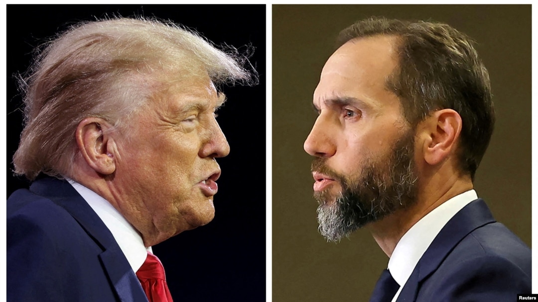 FILE - Former U.S. President Donald Trump, now the president-elect, and special counsel Jack Smith are seen in a combination of file photos in Washington, in 2023. 
