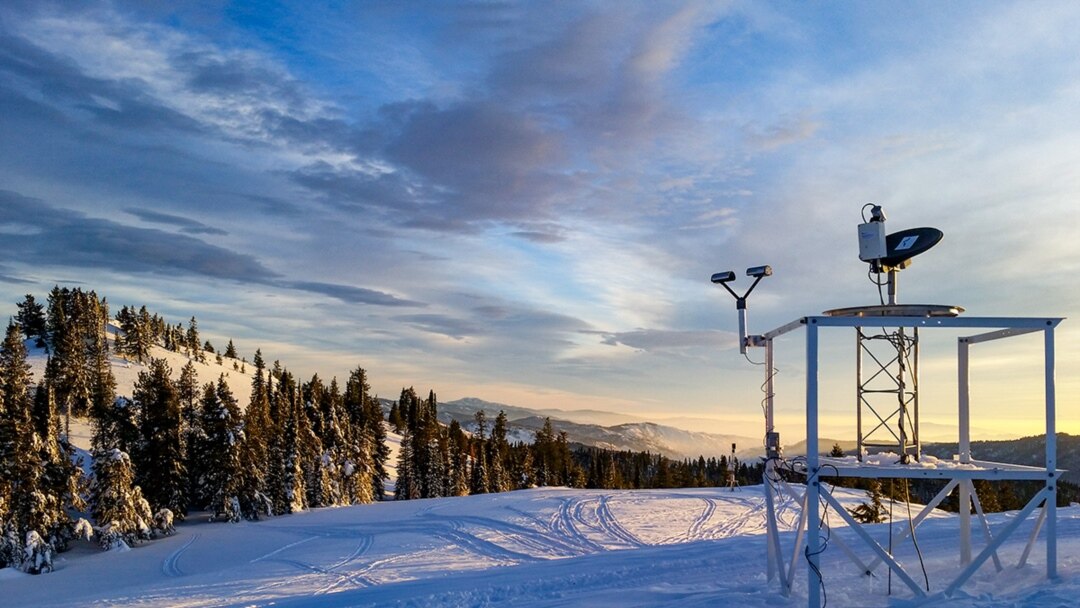 Shown are part of the meteorological instruments used in the study, which included a micro-rain radar. (Photo Credit: Joshua Aikins)