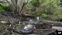 Debris is scattered at the site of Saturday's fatal crash near Schoharie, N.Y., Oct. 7, 2018. Photo taken Oct. 7, 2018. 
