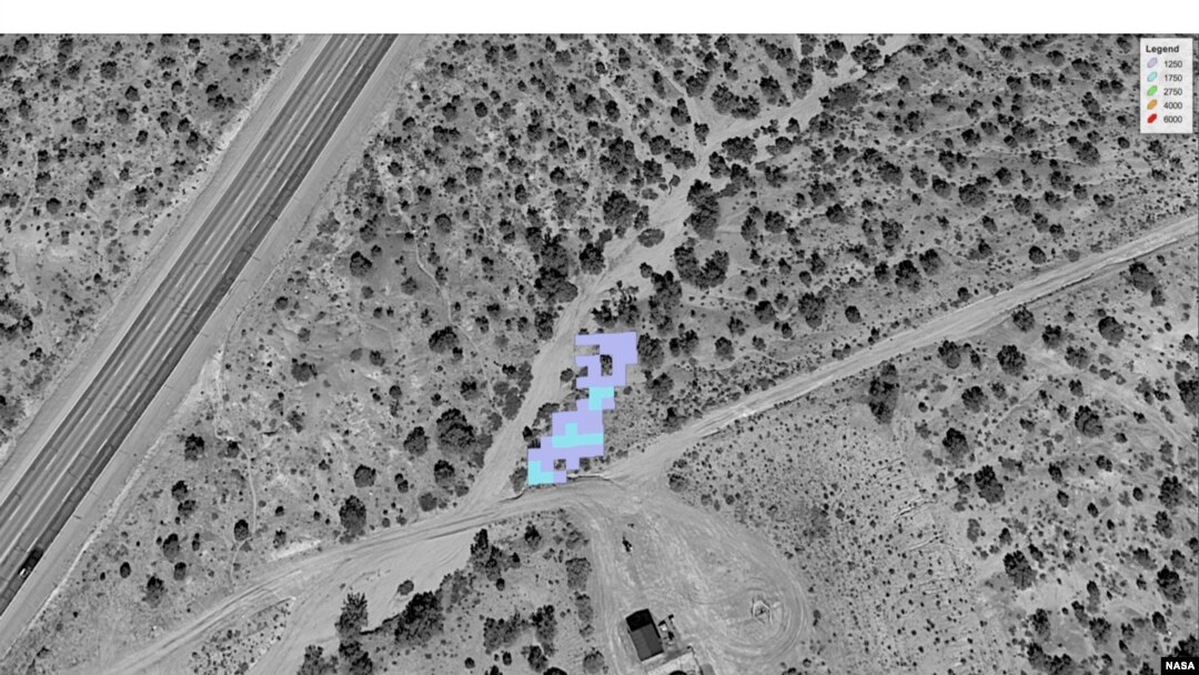 A methane plume observation by NASA's AVIRIS-NG spectrometer instrument. (NASA/JPL-Caltech)