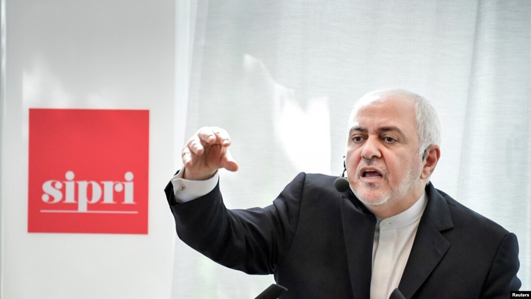 Iran's Foreign Minister Javad Zarif holds a lecture at Stockholm International Peace Research Institute in Stockholm, Sweden, Aug. 21, 2019. 